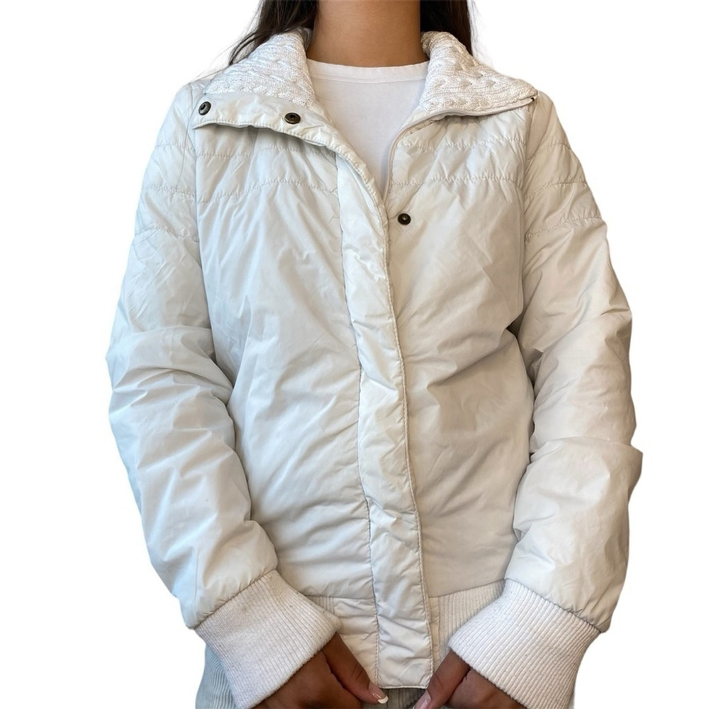 Roxy White Nylon Lightweight Puffer Plaid Lined Fall Jacket Coat Size LARGE
